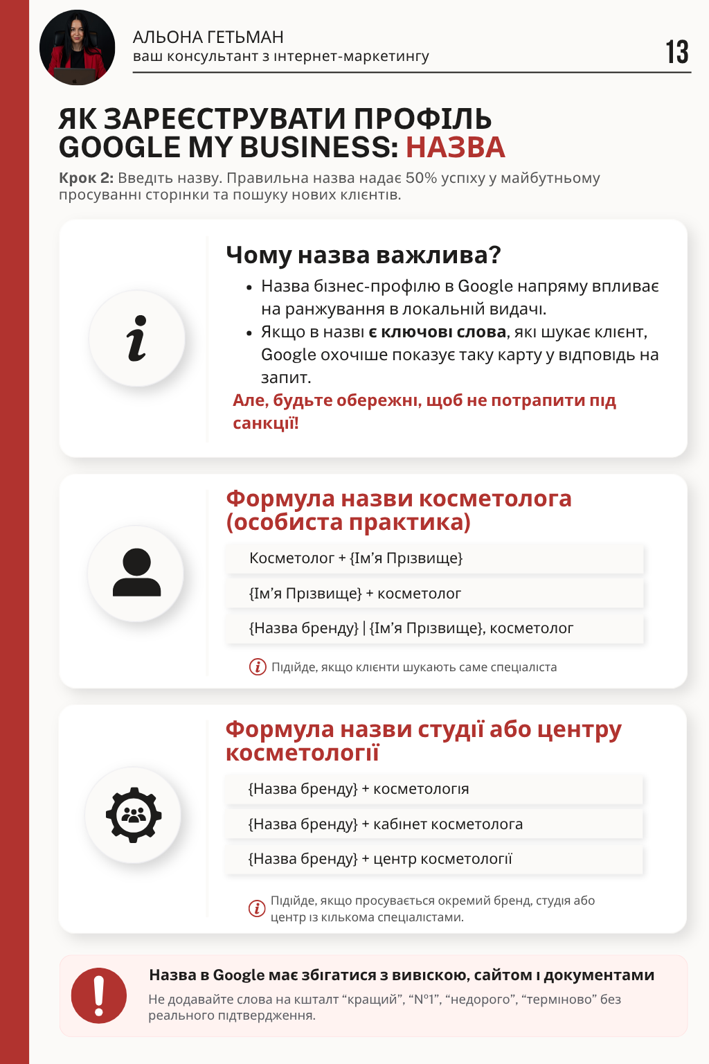 Сторінка гайду про правильну назву профілю косметолога